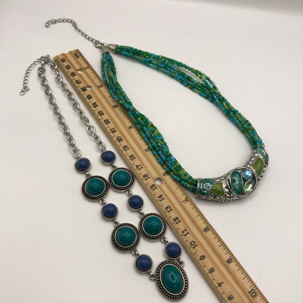 2 Multicolor Beaded Statement Necklaces - image 5